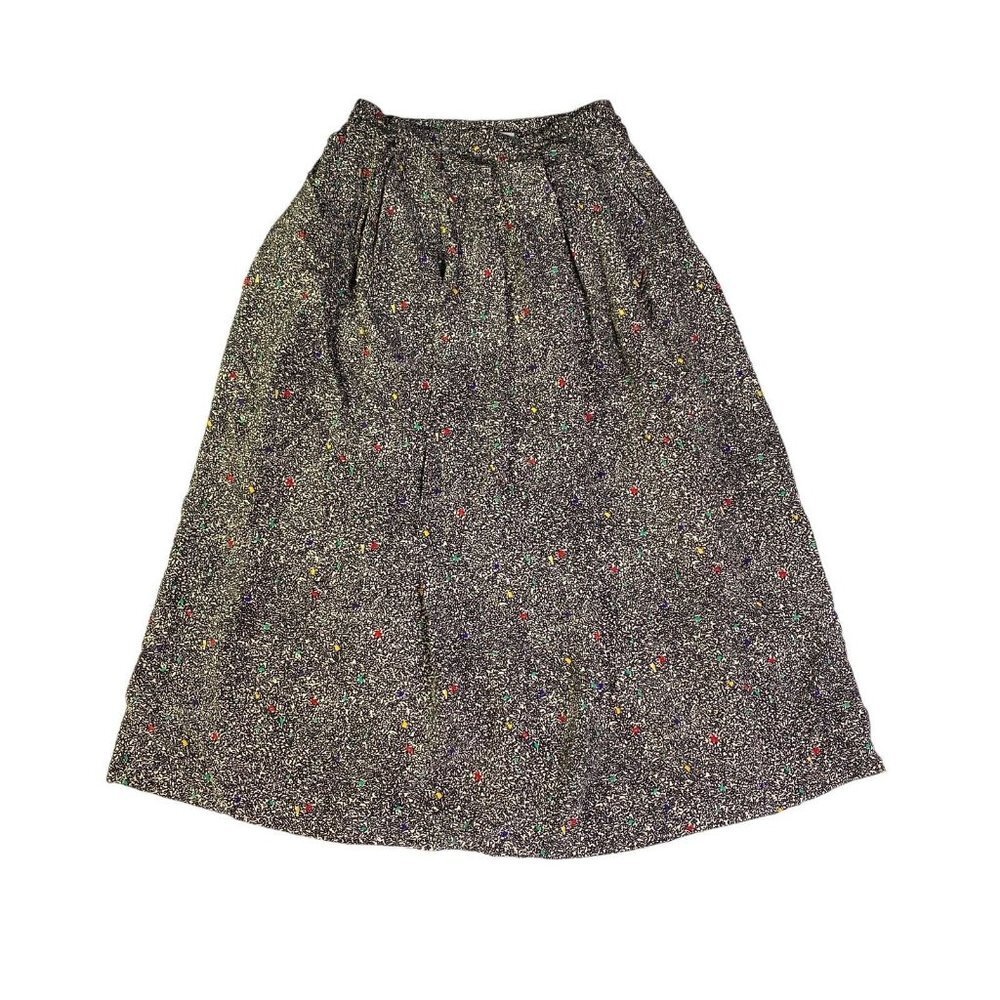 Vintage 80s 90s Condor 100% Silk Black White Color Dot Scribble Print Midi Skirt